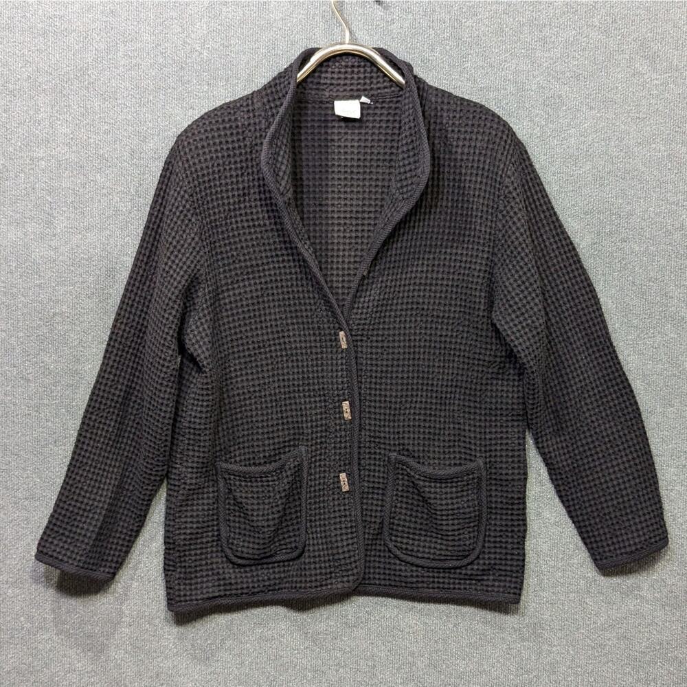 Focus USA Waffle Knit Cardigan Womens Medium Jacket Sweater Button Structure